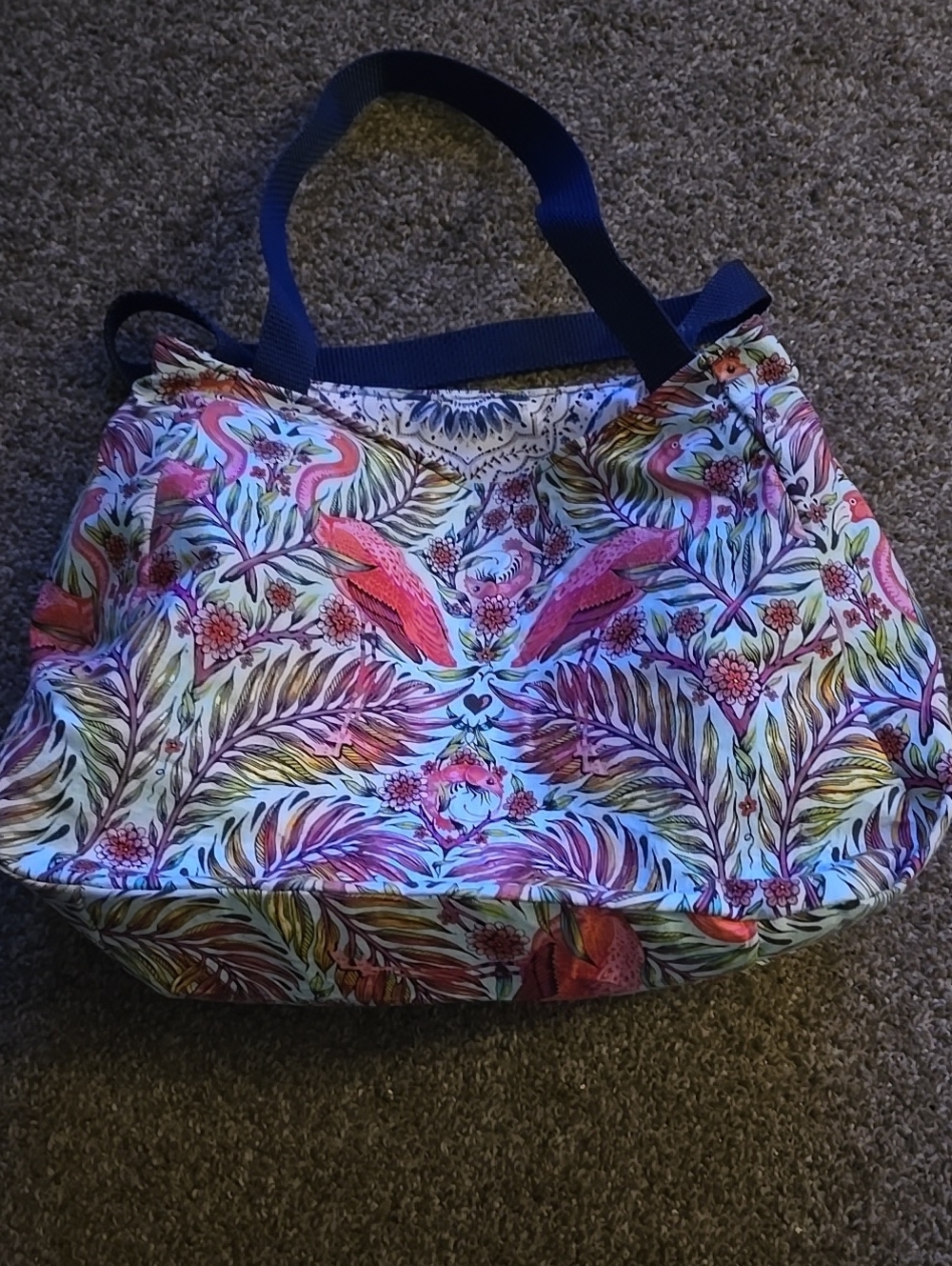 Handmade Flamingo Floral Multicolor Tote Bag with Straps